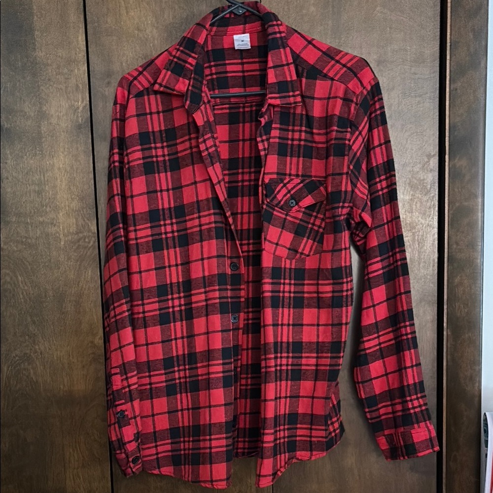 Red and Black Plaid Button-Up Shirt